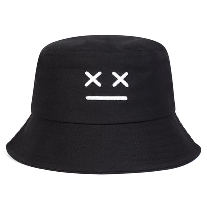 Unisex Smiling Face Embroidered Bucket Hat – Outdoor Casual Fisherman Cap with Sunscreen