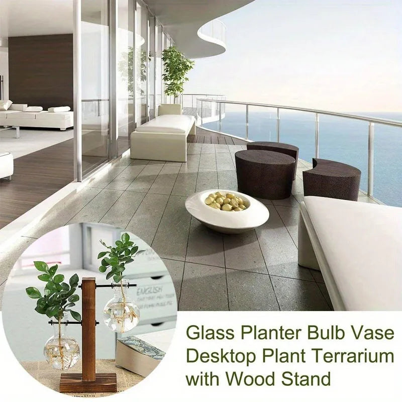 Hydroponic Glass Vase, Vintage Desktop Plant Terrarium Planter, Bulb Water Planting Propagation Vase for Hydroponics Plants
