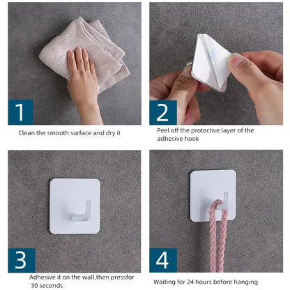 Self-Adhesive Wall Hooks – Multi-Purpose Towel, Coat, Robe, Key, and Bag Hangers for Bathroom, Kitchen, and Home Organization