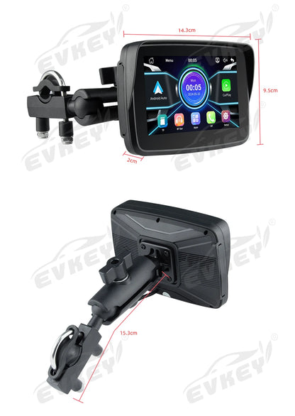 EVKEY MTC13 Motorcycle Navigation Display - Waterproof CarPlay Screen, Portable Wireless Monitor with Android Auto