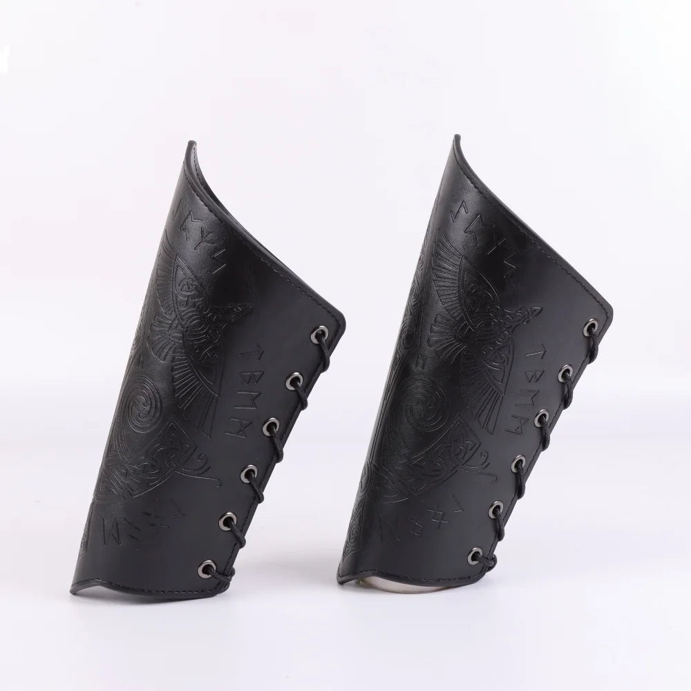 Medieval Gothic Armor Gloves - PU Leather Lace-Up Bracers, Wide Cuff Arm Warmers for Renaissance, Pirate, and Knight Costumes