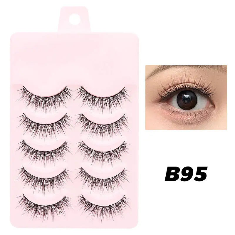 DINGSEN 5 Pairs Manga Style False Eyelashes — Soft, Natural, Long Anime Wispy Strip Lashes for Makeup