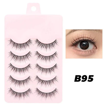 DINGSEN 5 Pairs Manga Style False Eyelashes — Soft, Natural, Long Anime Wispy Strip Lashes for Makeup