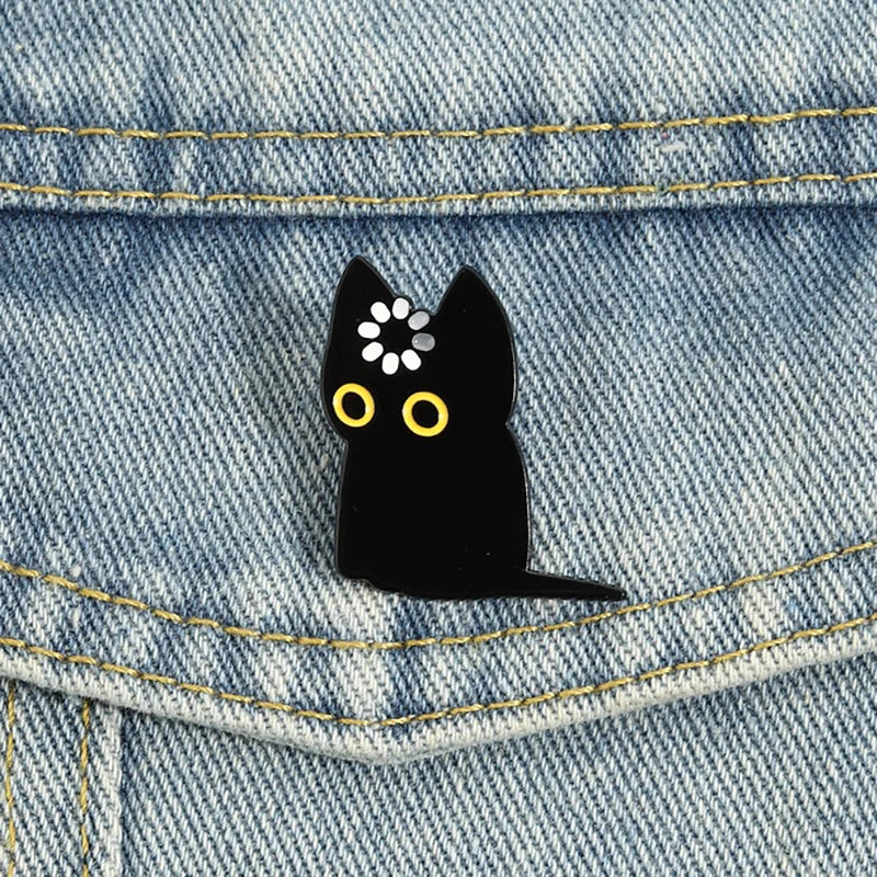 Black Cat Void Loading Enamel Pin - Cute Cartoon Kitten Brooch Animal Jewelry Gift