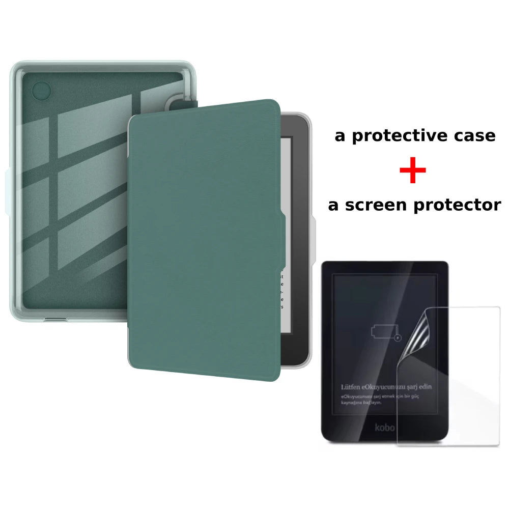 Kobo Clara 2E Case with Screen Protector — 6" Auto Sleep Leather Magnetic Cover & Transparent Acrylic Funda