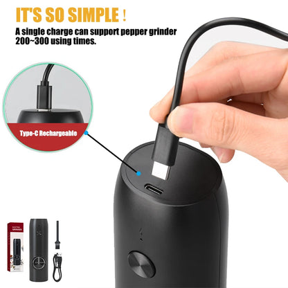 USB Rechargeable Electric Salt & Pepper Grinder – Adjustable Roughness for Freshly Ground Pepper and Spice Powder