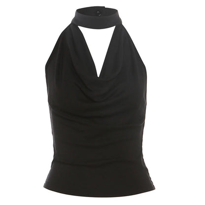 Women’s Solid Color Halter Vest – Casual, Sexy, All-Match Summer Top for Travel & High Street Style