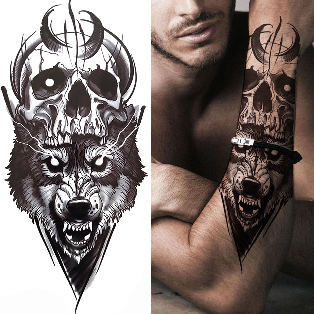 Full Arm Temporary Tattoo Sleeve - Realistic Warrior Lion Tiger Flower & Maori Design Fake Tattoos