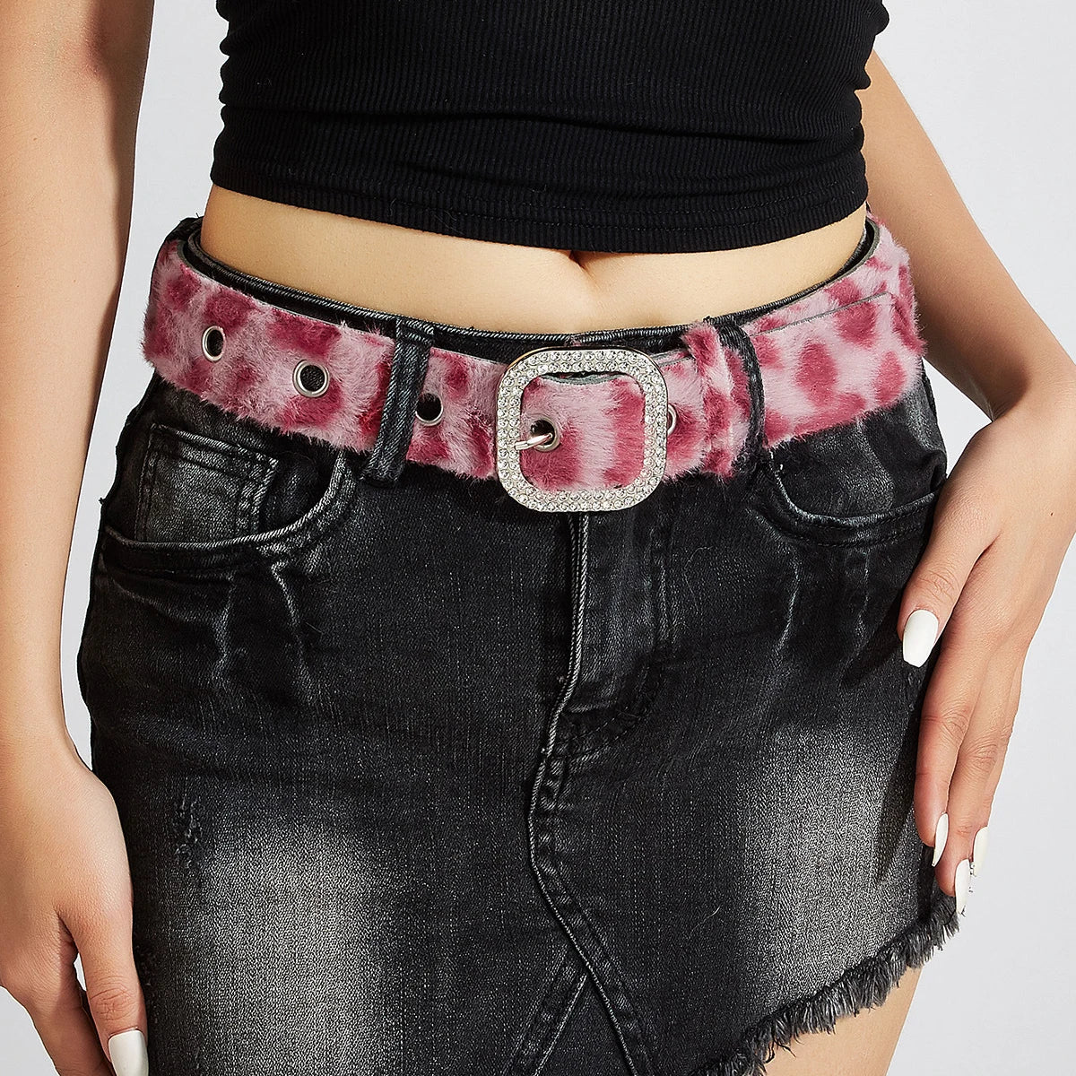 Gothic Y2K Faux Fur Belt - Women’s Punk Hip Hop Waistband for Jeans & Winter Fashion