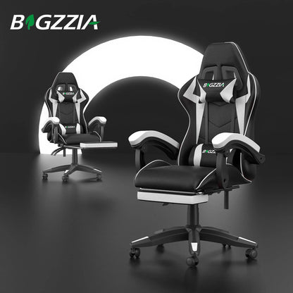 Gaming Chair with Footrest – Ergonomic Gamer Chair with Lumbar Cushion, Headrest, and Height Adjustable for Computer
