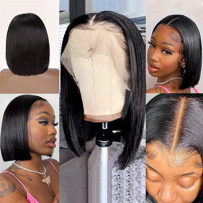 Bob Wigs 13x6 Lace Front Human Hair — 220 Density Short Straight Brazilian Closure HD Transparent Lace Frontal for Women