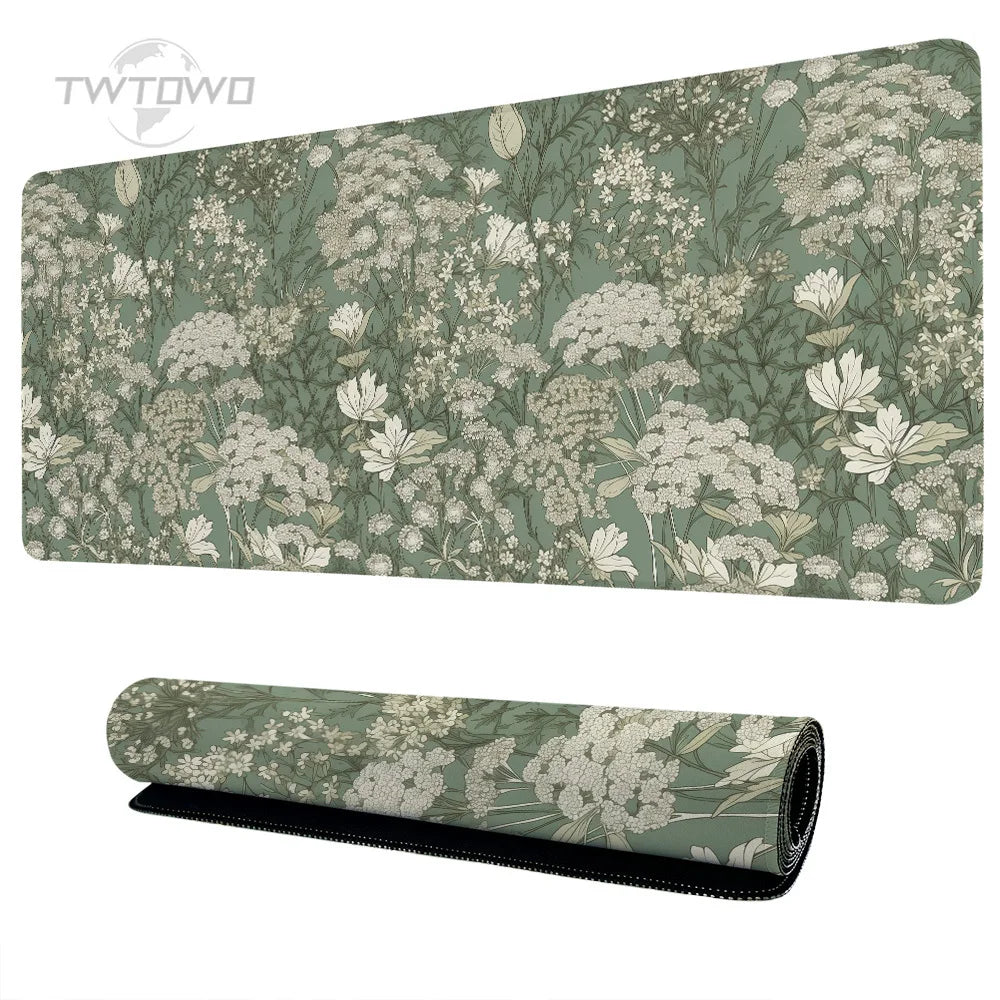 Green Vintage Flowers XL Gamer Mouse Pad – Large Non-Slip XXL Playmat for Home & Office Desk
