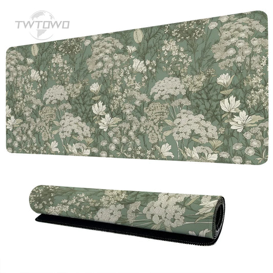 Green Vintage Flowers XL Gamer Mouse Pad – Large Non-Slip XXL Playmat for Home & Office Desk