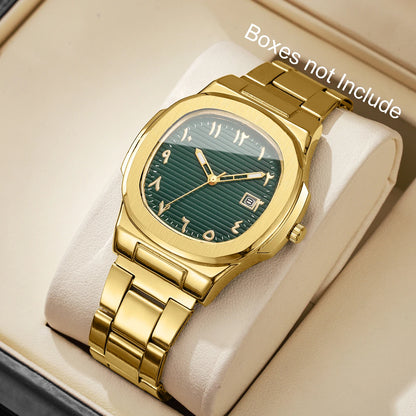 Luxury Men’s Business Watch - Square Dial Stainless Steel Quartz Watch with Calendar