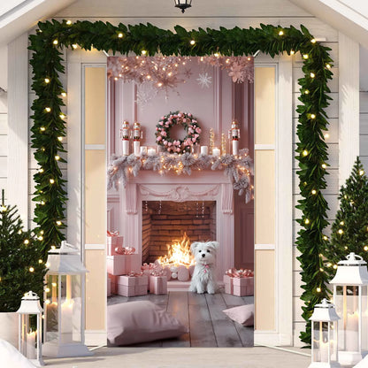 Cute Animals Christmas & New Year Door Cover – Dog, Cat, Snowman, Gingerbread Man Holiday Outdoor Winter Decoration Gift