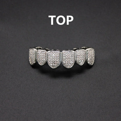 HipHop CZ Teeth Set – Unisex Gold & Silver Top/Bottom Mouth Caps, Removable Dental Fashion Jewelry