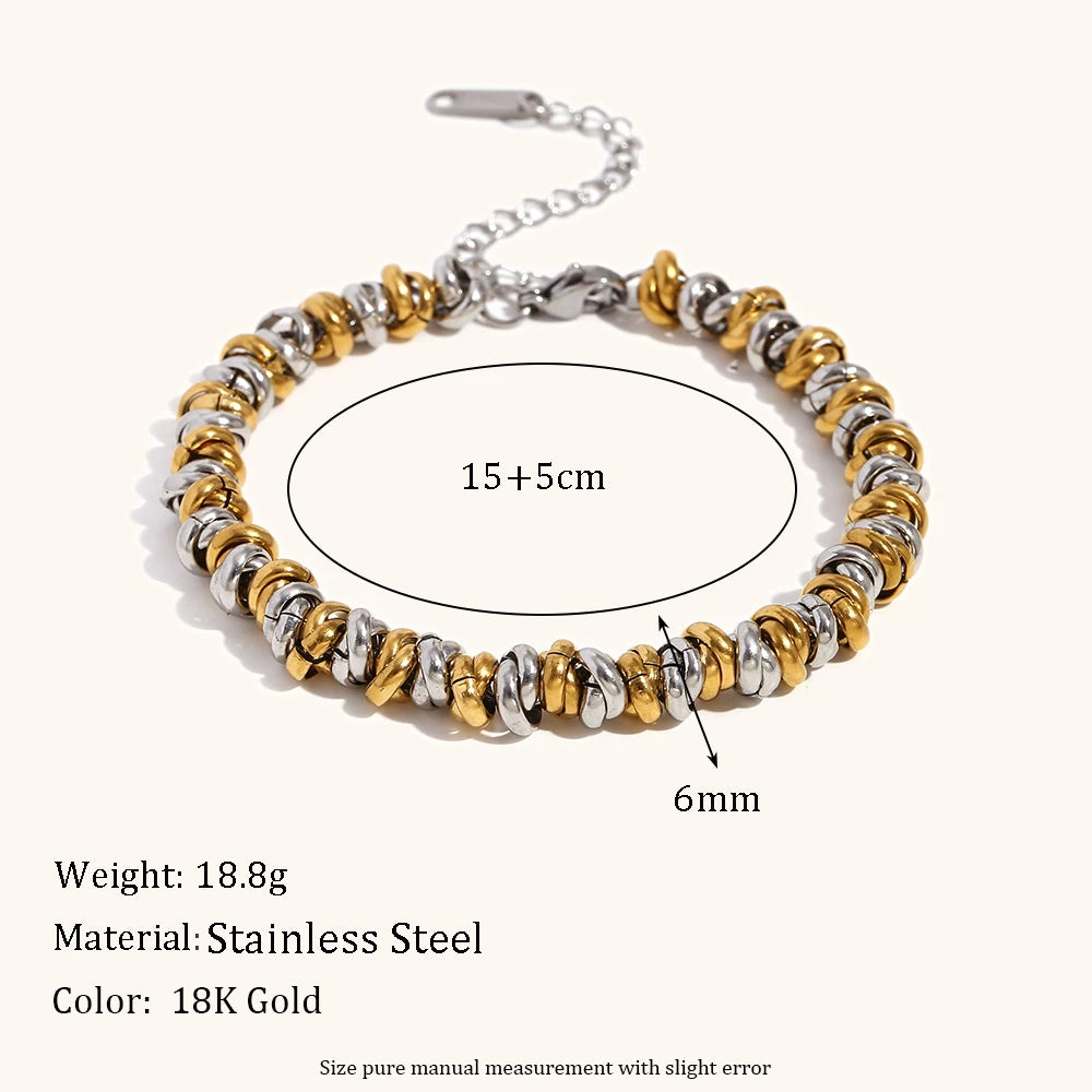 La.Muses Dual Color Circular Bead Necklace — Gold & Silver Stainless Steel Jewelry for Women