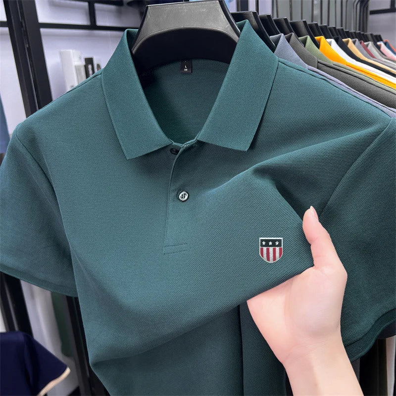 Men's Luxury Cotton Polo Shirt - 100% Cotton Short Sleeve Business Casual Summer Top