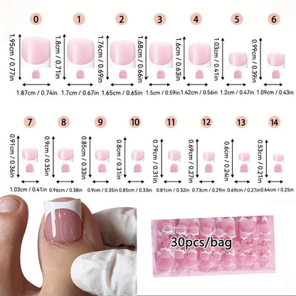 30-Piece Square Toe Press-On Toenails - Summer French Gradient False Nail Tips for Women, Short Wearable Foot Nail Set