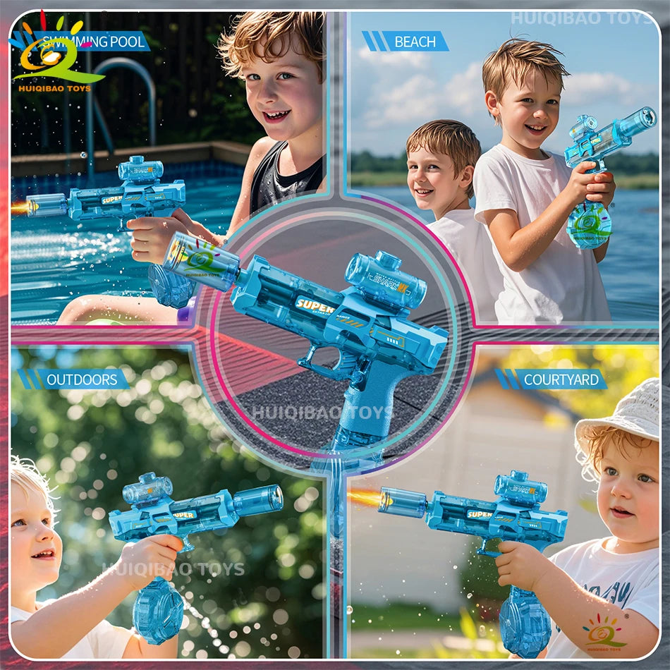 HUIQIBAO Electric Pulse Water Gun with LED Flame Effect – Automatic Sensor Water Pistol Outdoor Beach & Summer Battle Toy for Kids & Adults