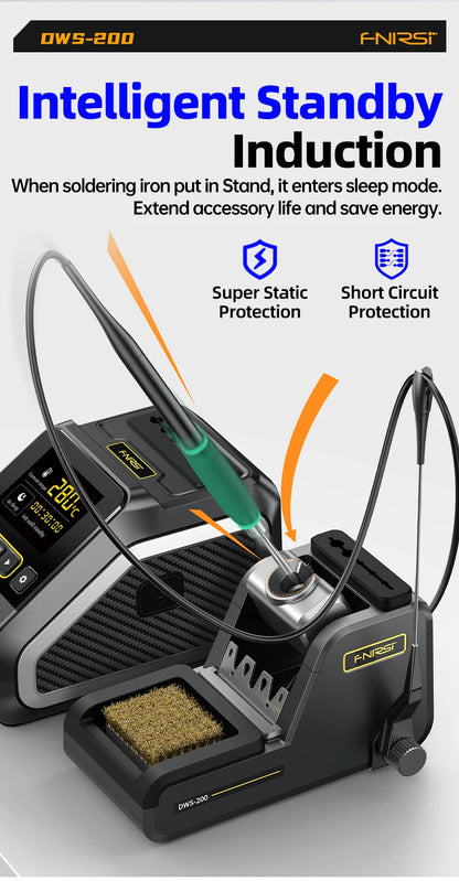 FNIRSI DWS-200 200W Power Soldering Iron Station | C210 C245 Handle for Electronic Welding & Rework