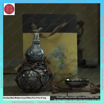 800ml Wukong Ceramic Gourd Cup - Ancient-Style Wine Gourd Set with Net Bag