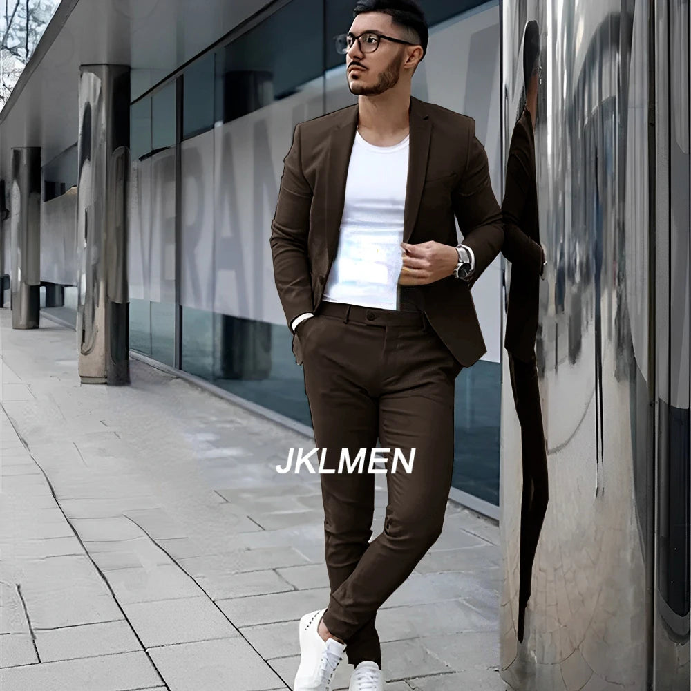 Gray Men’s 2 Piece Suit - Summer Casual Blazer & Pants Set for Wedding, Formal Events and Groom Style XS-5XL