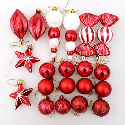 Red Christmas Tree Ball & Candy Cane Ornament Set – Large Hanging Pendants for Holiday Home Decor 2024