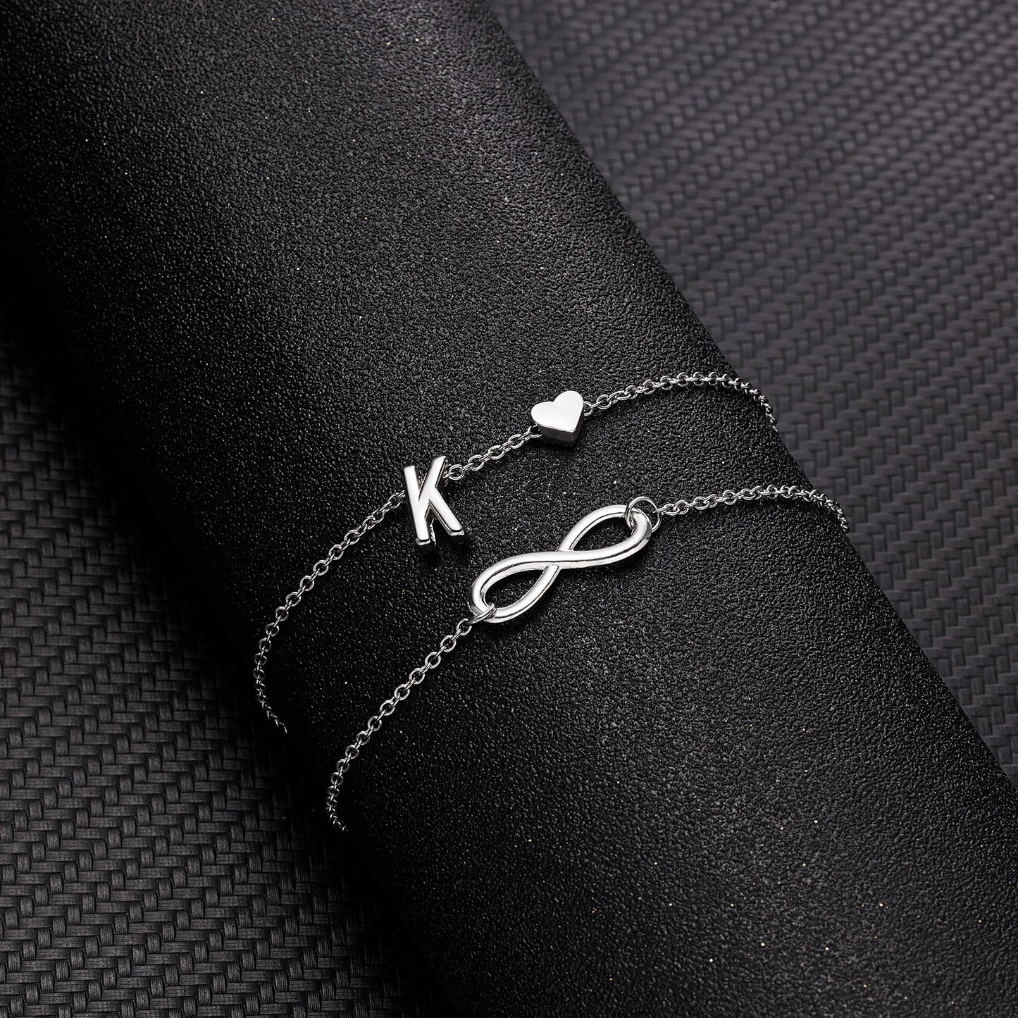 Bohemia A-Z Letter Initial Anklet for Women - Silver Heart Initial Anklet Bracelet, Beach Party & Travel Foot Jewelry