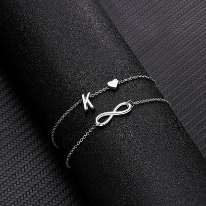 Bohemia A-Z Letter Initial Anklet for Women - Silver Heart Initial Anklet Bracelet, Beach Party & Travel Foot Jewelry