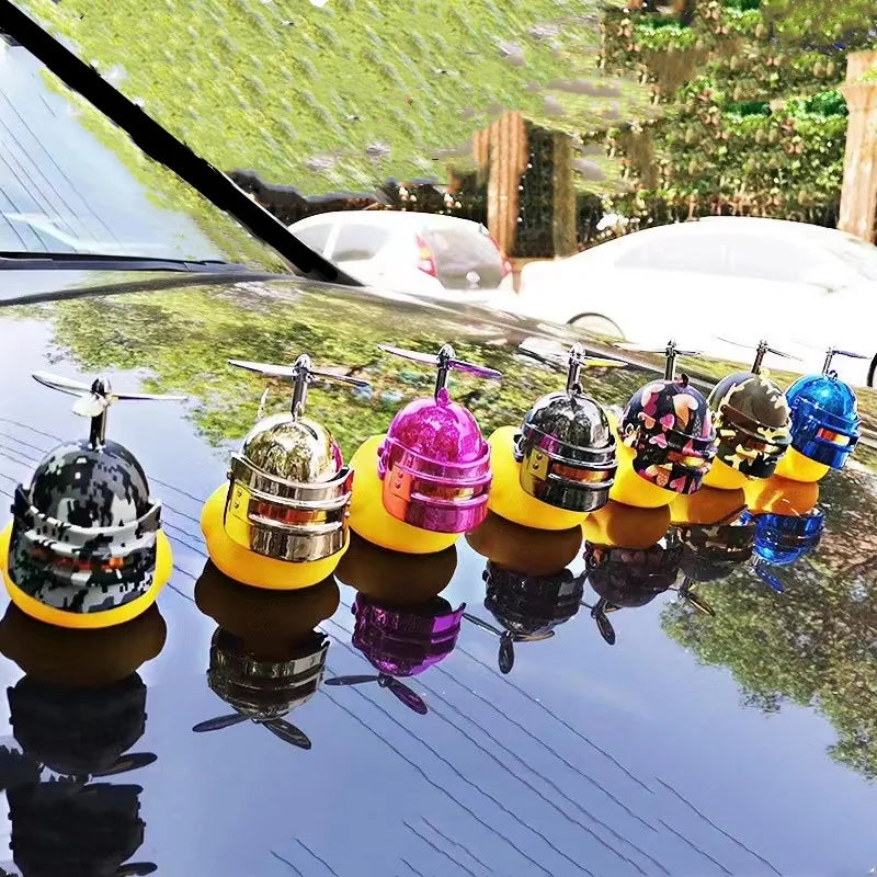 Motor Accessories Yellow Duck with Helmet – Bike and Car Decoration Without Lights – Fun Car Interior Accessory