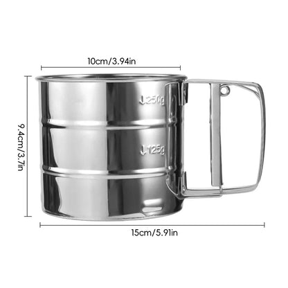 Stainless Steel Flour Sifter with Hand Press – Fine Mesh Baking Sieve for Powdered Sugar & Flour