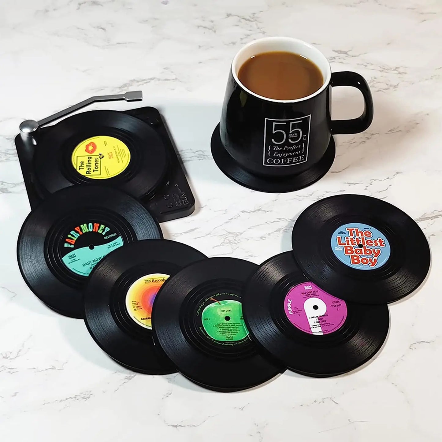 2/4/6PCS Retro Vinyl Record Drink Coasters | Anti-Slip Heat Resistant Mug Mats | Music-Themed Coffee Table Placemats Decor