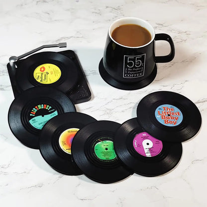 2/4/6PCS Retro Vinyl Record Drink Coasters | Anti-Slip Heat Resistant Mug Mats | Music-Themed Coffee Table Placemats Decor
