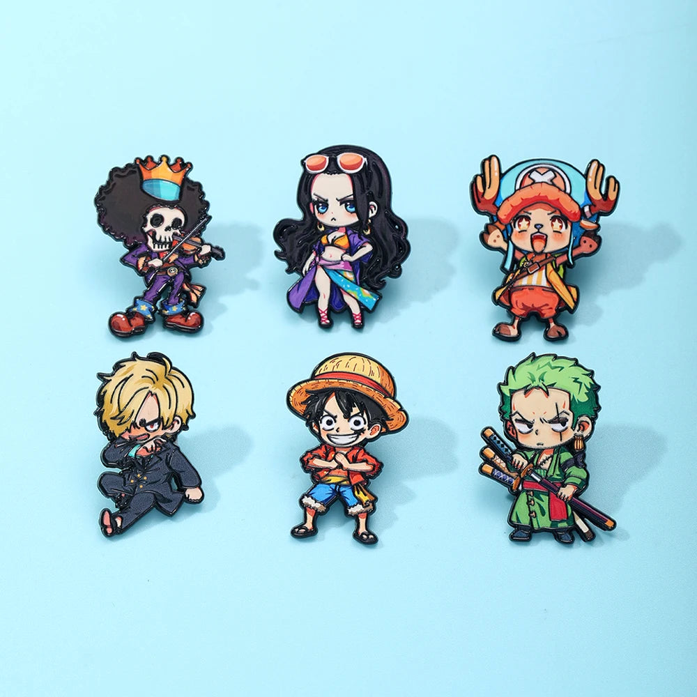 One Piece Anime Brooches 6-Piece Set - Chibi Luffy, Zoro, Sanji and Brook Character Pins for Fans and Gifts