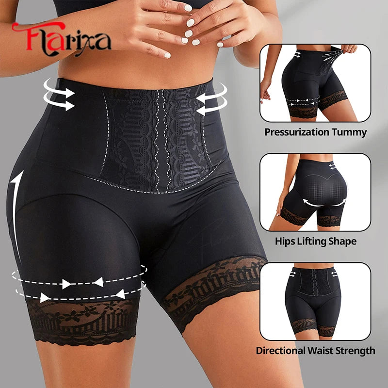 Flarixa High Waist Lace Safety Shorts – Women’s Belly Compression Shapewear Anti-Chafing Thigh Boxer Shorts