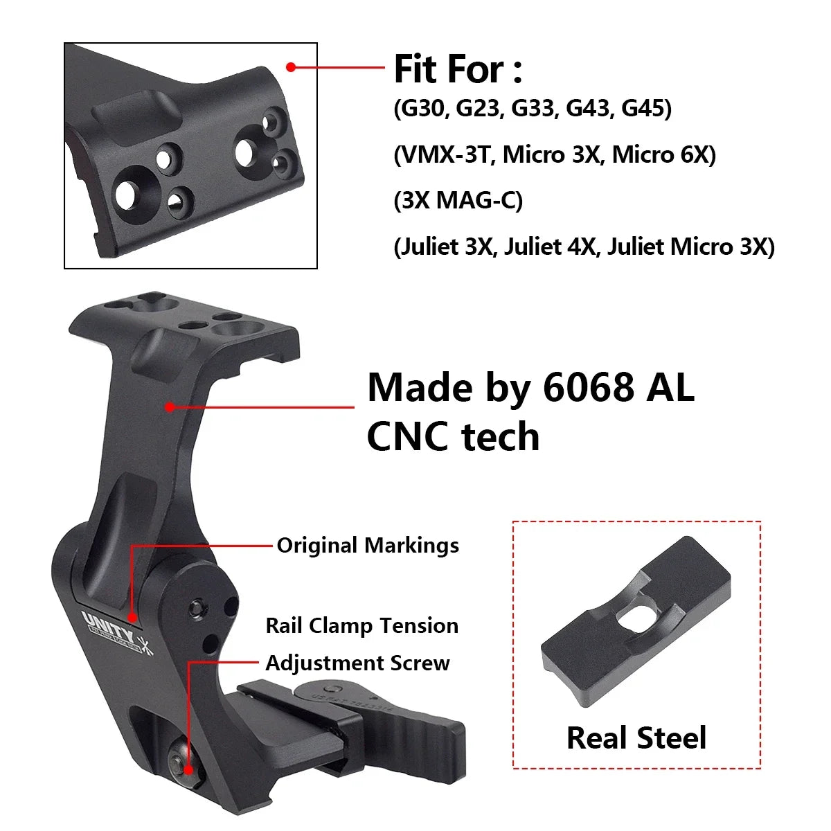 Tactical Unity Fast Mount — 3X/6X Magnifier with QD Lever, 2.26" Optical Height, Compatible with G23/G30/G33/G43/G45 Scope Mounts