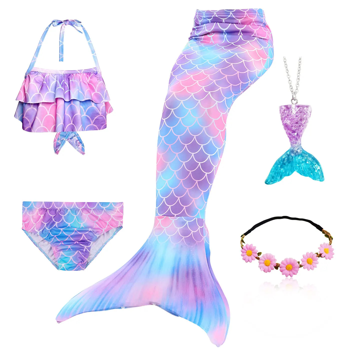 Kids Mermaid Tail Swim Costume - Girls Mermaid Swimsuit for Swimming, Cosplay & Birthday Party Dress Up