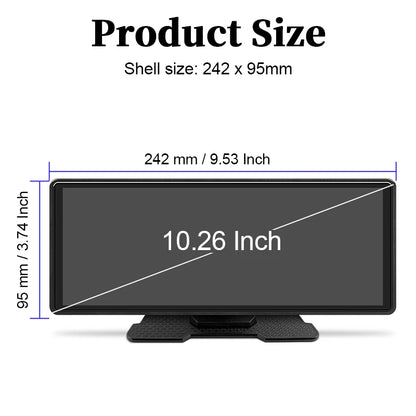 10.26" Car Mirror Radio Multimedia Player – Wireless CarPlay & Android Auto, Bluetooth, AUX, USB Screen