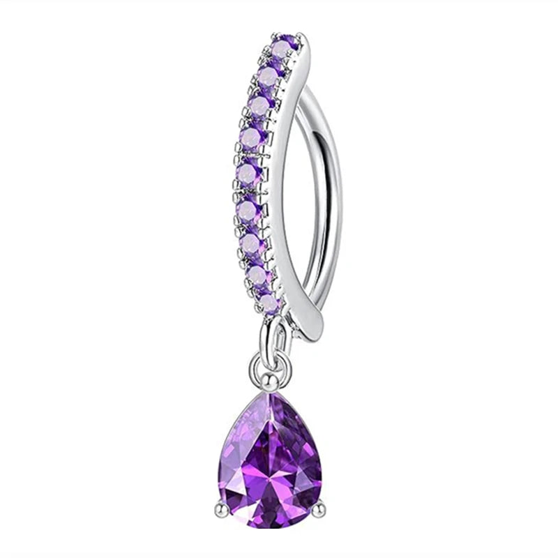 Stainless Steel Crystal Belly Button Ring - Fashion Drip Clicker Navel Piercing Jewelry for Women