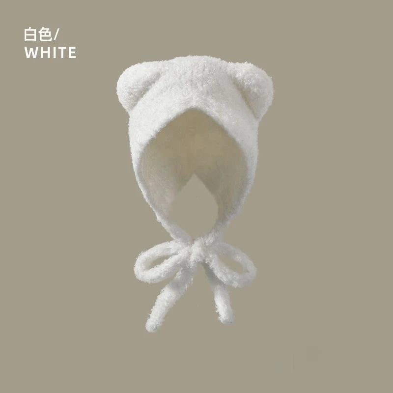 Bear Ear Knitted Winter Hat - Warm Lace-Up Ear Protection Cap for Women