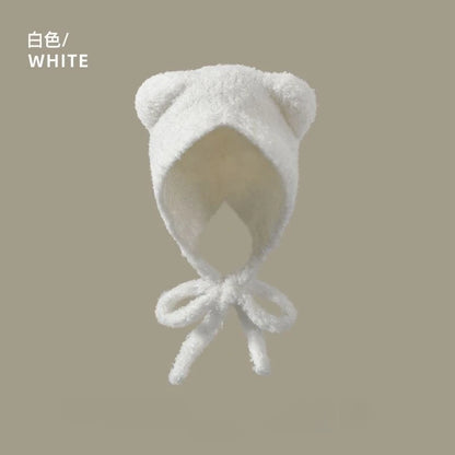 Bear Ear Knitted Winter Hat - Warm Lace-Up Ear Protection Cap for Women
