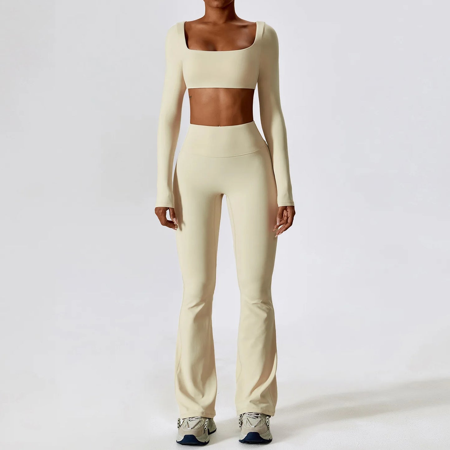 2PCS Seamless Women’s Yoga Set – Long Sleeve Crop Top & Leggings Workout Outfit, Athletic Gym Sportswear