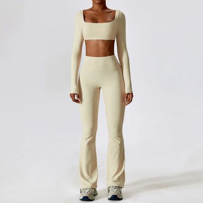 2PCS Seamless Women’s Yoga Set – Long Sleeve Crop Top & Leggings Workout Outfit, Athletic Gym Sportswear
