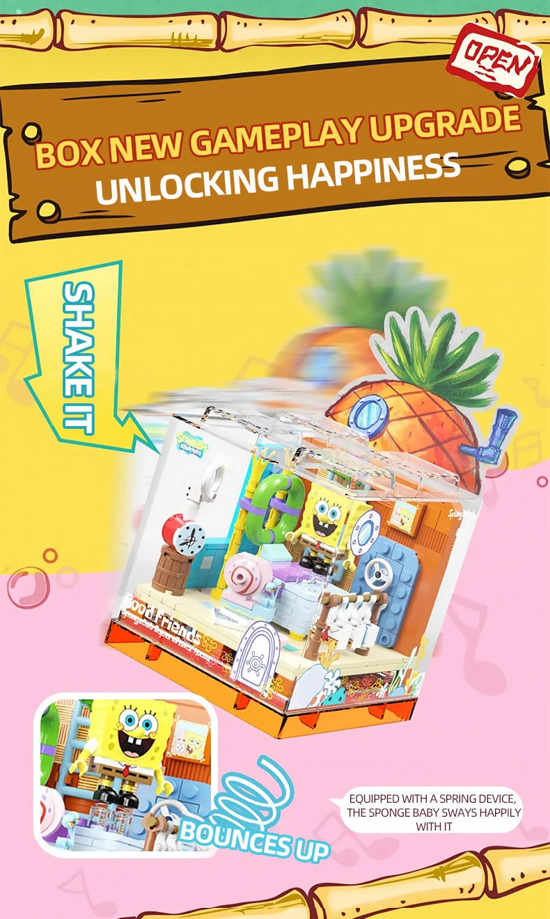 Spongebob Building Blocks Set — Patrick Star, Krusty Krab & Squidward Tentacles Desktop Model Toy for Kids & Gifts