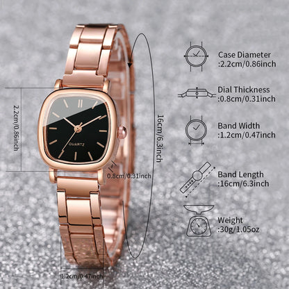 2PCS Women's Watch Set – Fashion Square Stainless Steel Band Quartz Watches with Heart Bracelet