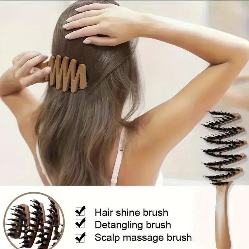 Long-Handle Bristle Hair Brush - Anti-Static Volumizing Comb for All Hair Types