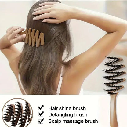 Long-Handle Bristle Hair Brush - Anti-Static Volumizing Comb for All Hair Types
