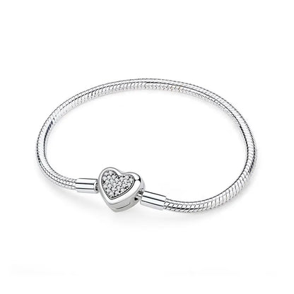 925 Sterling Silver Love Heart Charm Bracelet – Rose Gold Snake Chain Bangle for Women | DIY Luxury Bead Jewelry Accessories