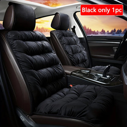 Quilted Plush Car Seat Cushion - Thick Padded Front Seat Protector with Headrest Cover